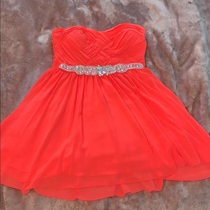 Strapless coral formal dress